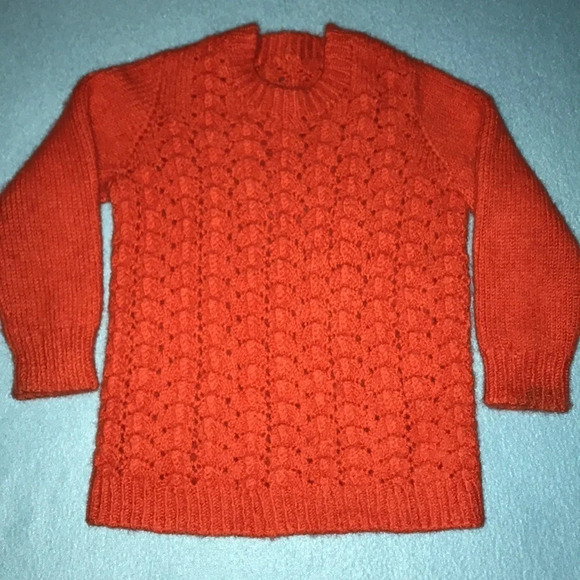 HANDMADE knitted sweater orange crew neck, long sleeves, size 2T - Picture 1 of 6